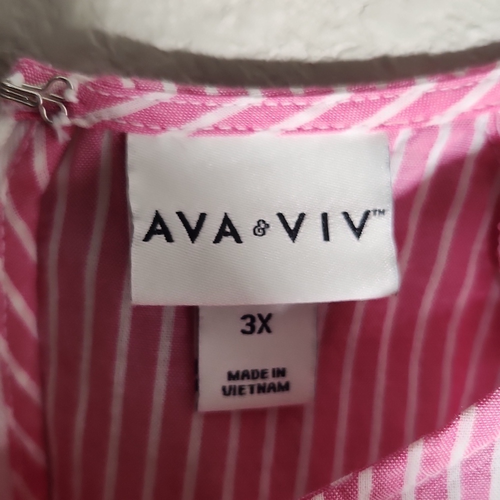AVA & Viv Top Womens Size 3X Pink White Balloon Tie Sleeves Tunic - Picture 2 of 7